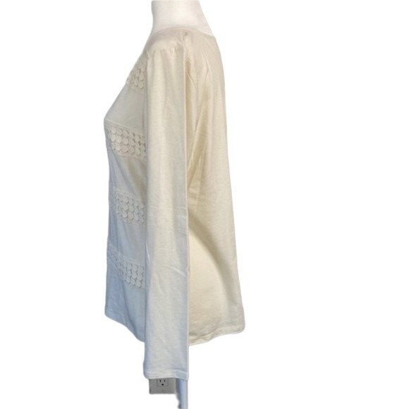 Talbots New! Embroidered Cotton Square Neck Top Long Sleeve Modal Cotton Stretch - Picture 2 of 16